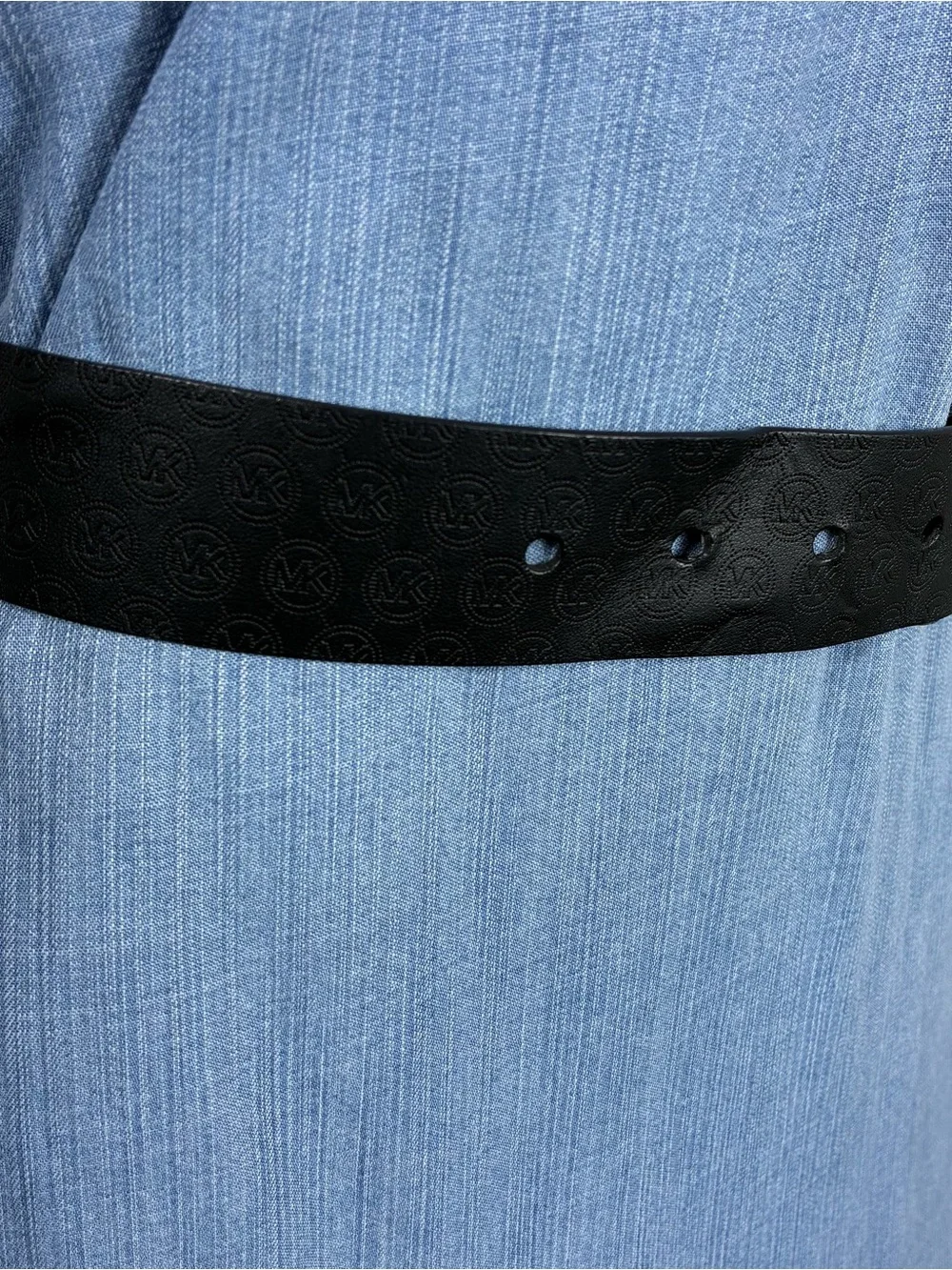 Michael Kors Womens belt NO BUCKLE Black Embossed Logo Synthetic Leather